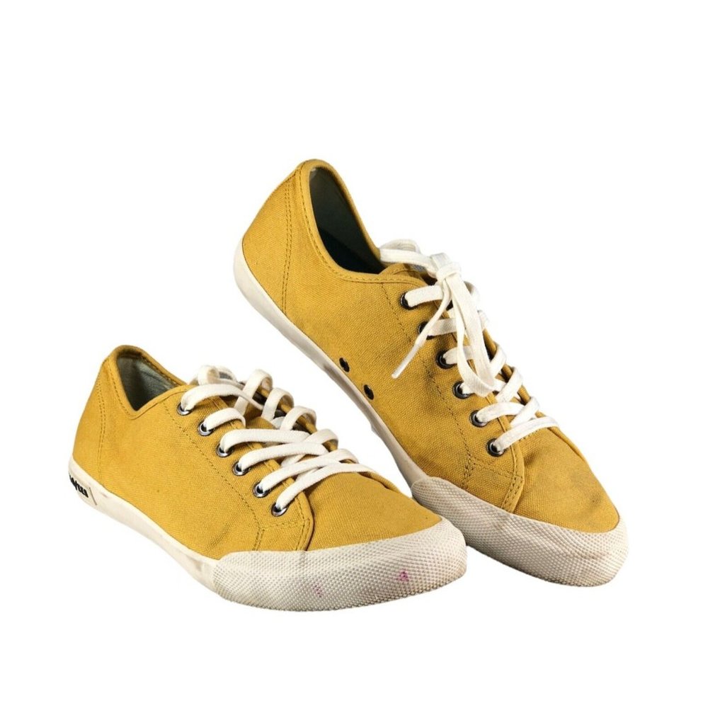 Seavees Monterey Canvas Sneaker Womens 9.5 Mustard Yellow Gold Lace Up Low Top
